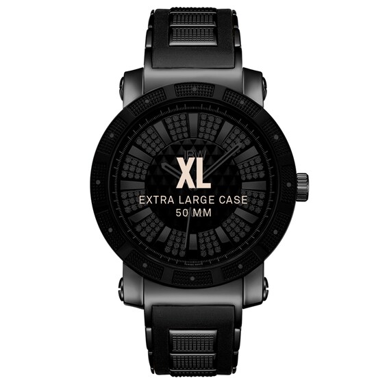 Men's JBW "562" 1/8 CT. T.w. Diamond and Crystal Accent Black IP Strap Watch with Black Dial (Model: Jb-6225-K)