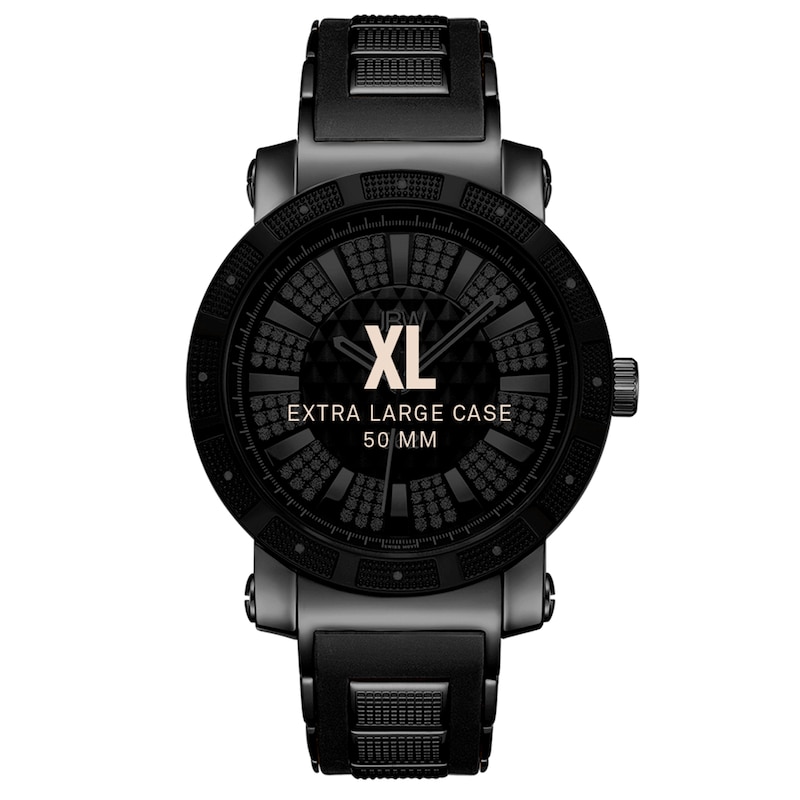 Main Image 4 of Men's JBW "562" 1/8 CT. T.W. Diamond and Crystal Accent Black IP Strap Watch with Black Dial (Model: JB-6225-K)