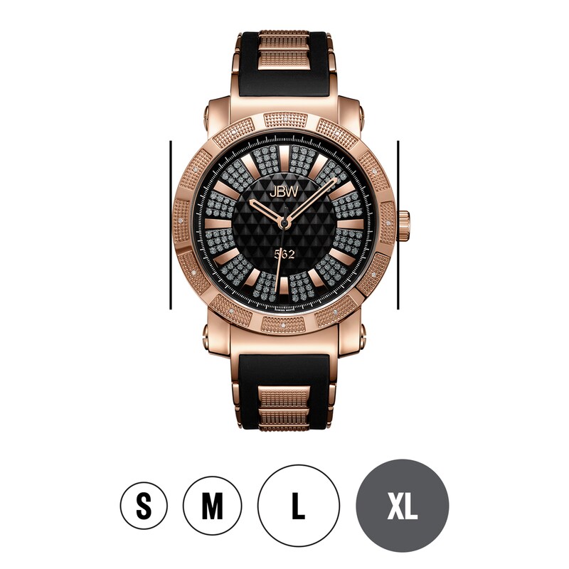 Main Image 4 of Men's JBW &quot;562&quot; 1/8 CT. T.W. Diamond and Crystal 18K Rose Gold Plate Strap Watch with Black Dial (Model: JB-6225-L)