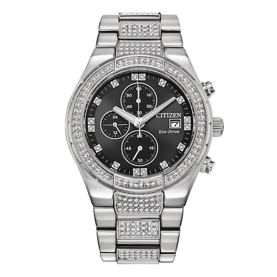 Men's Citizen Eco-DriveÂ® Crystal Accent Chronograph Watch with Black Dial (Model: Ca0750-53E)