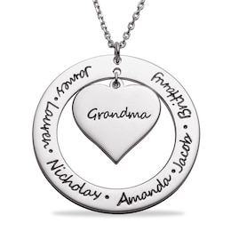 Mother's Engravable Circle with Heart Dangle Pendant (2-7 Names)