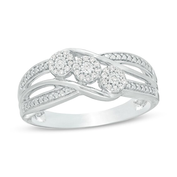 1/10 CT. T.W. Diamond Frame Three Stone Bypass Promise Ring in Sterling Silver 1/10 CT. T.W. Diamond Frame Three Stone Bypass Promise Ring in Sterling Silver