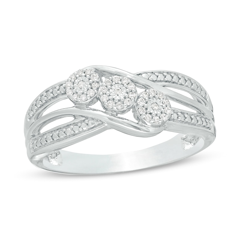 1/10 CT. T.W. Diamond Frame Three Stone Bypass Promise Ring in Sterling Silver