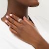 Thumbnail Image 1 of 1/10 CT. T.W. Diamond Frame Three Stone Bypass Promise Ring in Sterling Silver