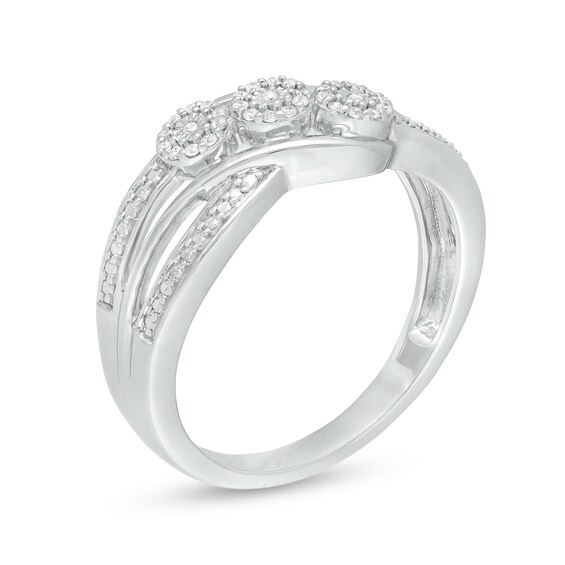 1/10 CT. T.W. Diamond Frame Three Stone Bypass Promise Ring in Sterling Silver 1/10 CT. T.W. Diamond Frame Three Stone Bypass Promise Ring in Sterling Silver