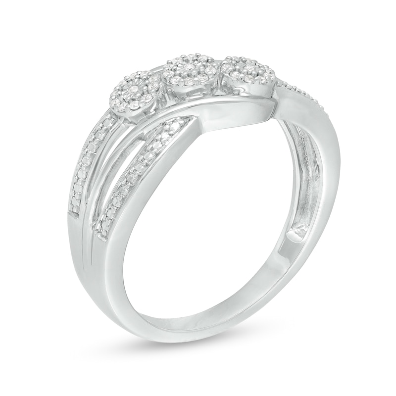 1/10 CT. T.W. Diamond Frame Three Stone Bypass Promise Ring in Sterling Silver