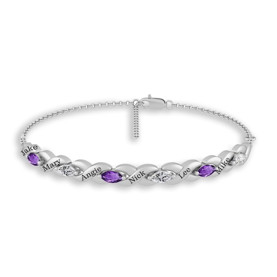Marquise Birthstone Engravable Cascading Bracelet (6 Stones and Names) - 8.0"