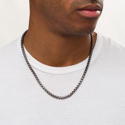 Black Stainless Steel Chain Necklace for Men Black Rhodium Round Box Chain  Men's Necklace Black Jewelry for Men Modern Chain 