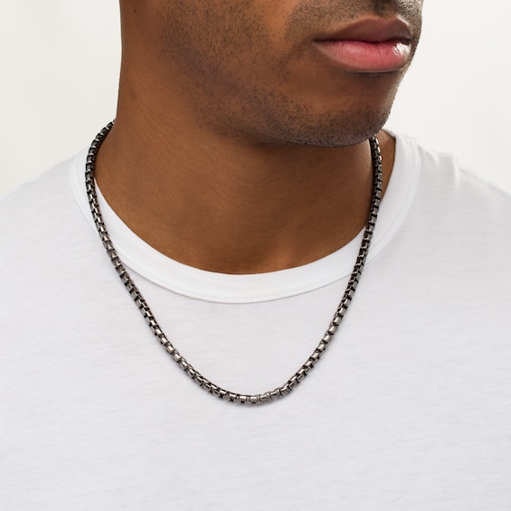 Vera Wang Men 5.0mm Box Chain Necklace in Solid Sterling Silver with Black Rhodium - 22"
