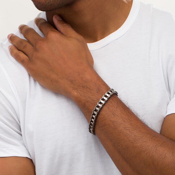 Vera Wang Men 10.0mm Railroad Link Chain Bracelet in Solid Sterling Silver with Black Rhodium - 8.5"