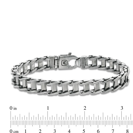 Vera Wang Men 10.0mm Railroad Link Chain Bracelet in Solid Sterling Silver with Black Rhodium - 8.5"