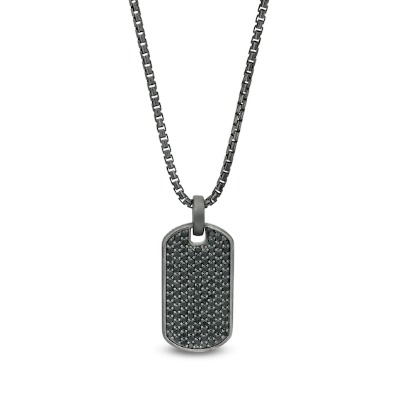 Vera Wang Men Black Spinel Dog Tag Pendant in Sterling Silver with Black Rhodium - 22"