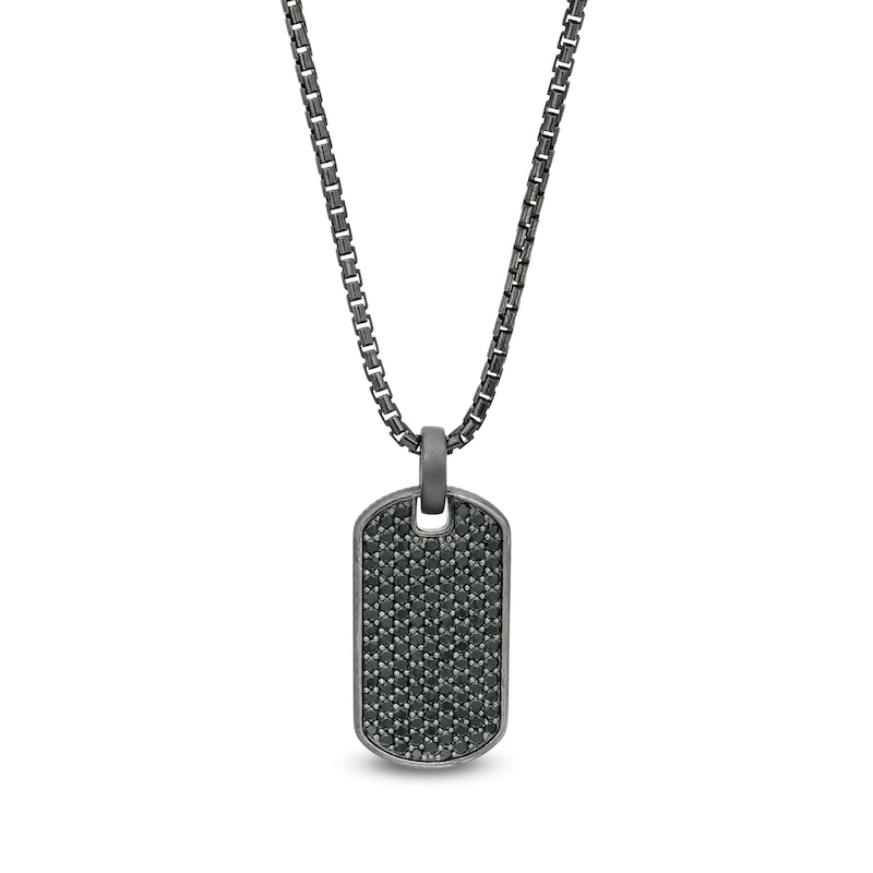 Main Image 1 of Vera Wang Men Black Spinel Dog Tag Pendant in Sterling Silver with Black Rhodium - 22"