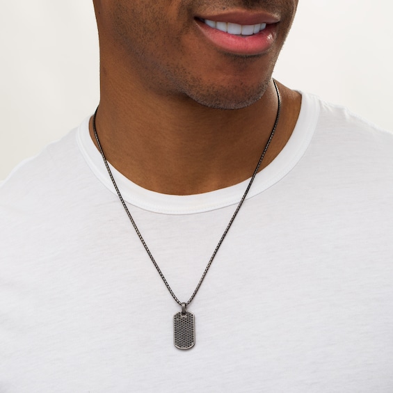 Zales Vera Wang Men Black Spinel Dog Tag Pendant in Sterling