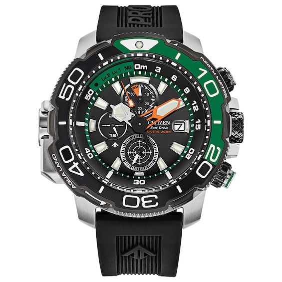 Men's Citizen Eco-DriveÂ® Promaster Aqualand Chronograph Strap Watch with Black Dial (Model: Bj2168-01E)