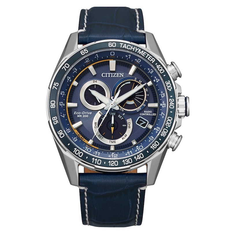 Men's Citizen Eco-Drive® Promaster PCAT Chronograph Strap Watch with Blue Dial (Model: CB5918-02L)