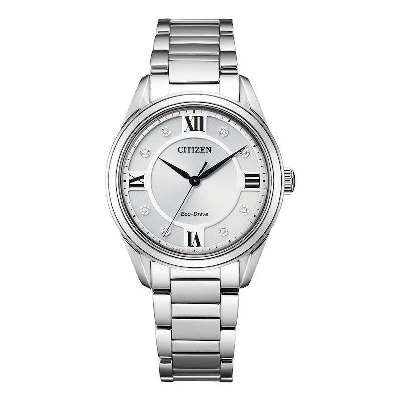 Main Image 1 of Ladies' Citizen Eco-Drive® Fiore Diamond Accent Watch with Silver-Tone Dial (Model: EM0870-58A)