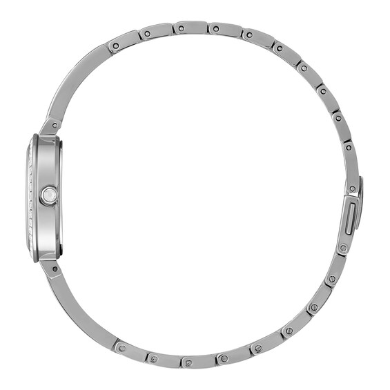 Ladies' Citizen Eco-DriveÂ® Silhouette Crystal Accent Bangle Watch with Mother-of-Pearl Dial (Model: Em0860-51D)