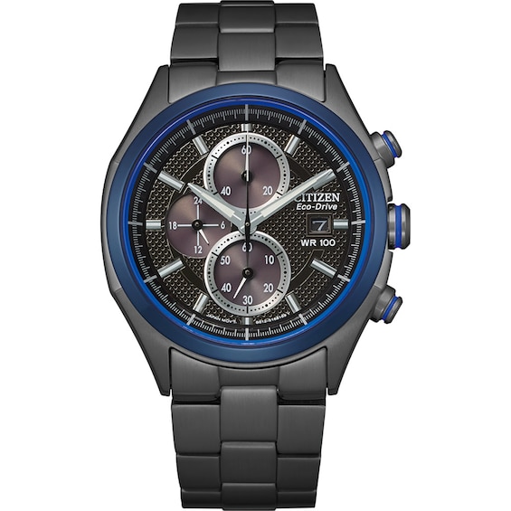 Men's Citizen Eco-Drive® Drive Black IP Chronograph Watch with Textured Black Dial (Model: Ca0438-52E)
