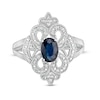 Thumbnail Image 1 of Oval Blue Sapphire and 1/10 CT. T.W. Diamond Vintage-Style Split Shank Ring in Sterling Silver