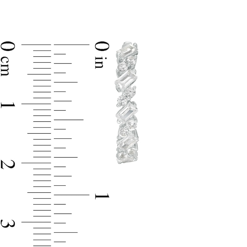 Main Image 3 of Baguette and Round Lab-Created White Sapphire Duos Alternating Hoop Earrings in Sterling Silver