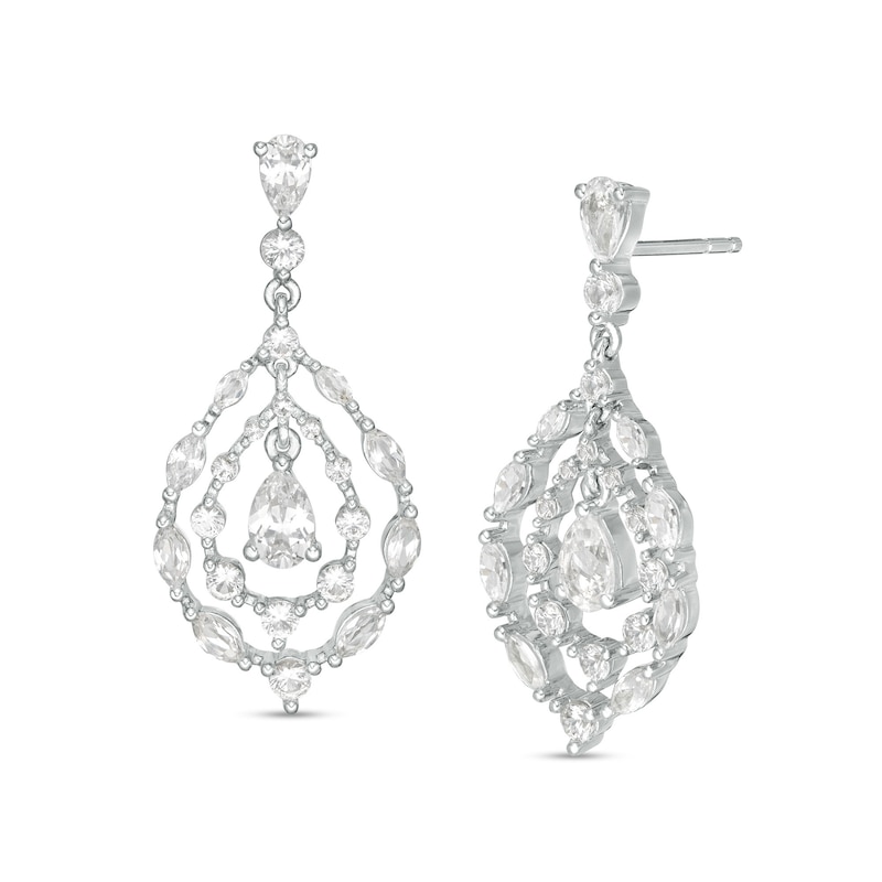 Multi-Shape Lab-Created White Sapphire Chandelier Teardrop Earrings in Sterling Silver