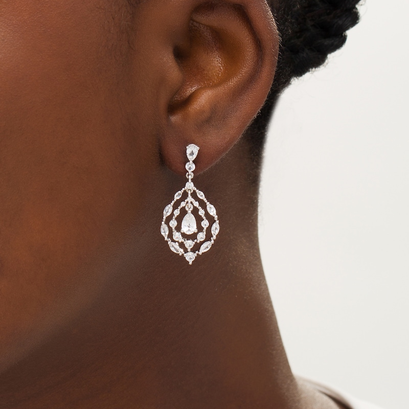 Multi-Shape Lab-Created White Sapphire Chandelier Teardrop Earrings in Sterling Silver