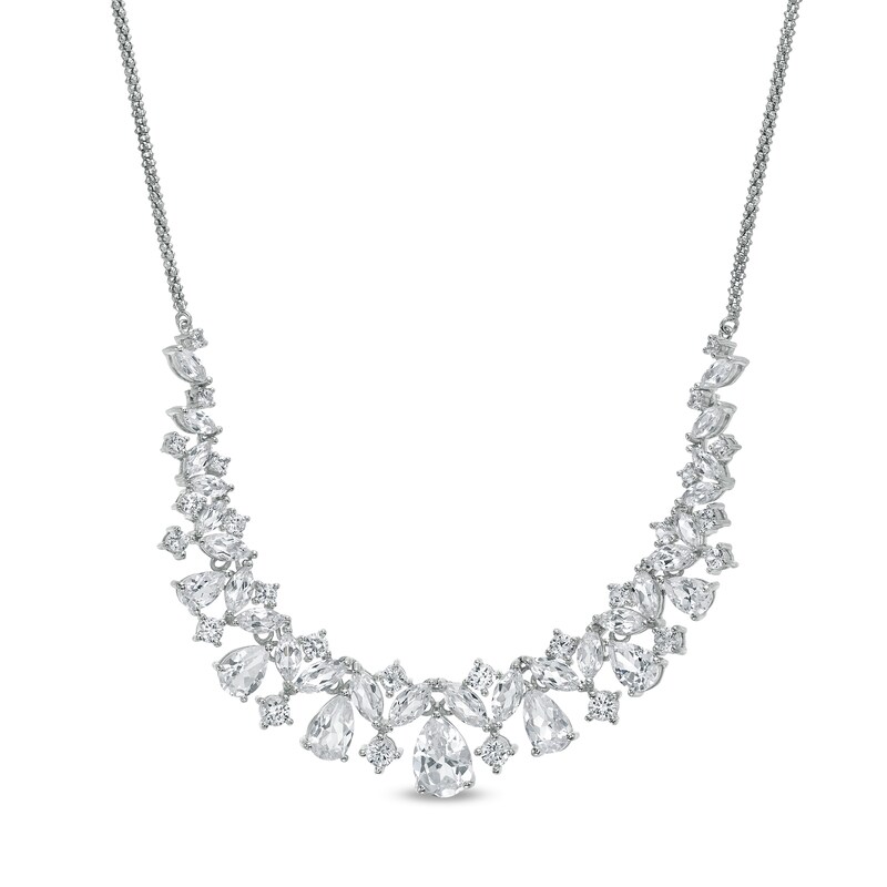 Multi-Shape Lab-Created White Sapphire Scatter Bib Necklace in Sterling Silver