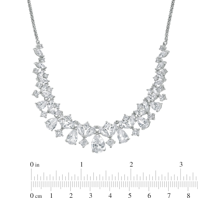 Multi-Shape Lab-Created White Sapphire Scatter Bib Necklace in Sterling Silver