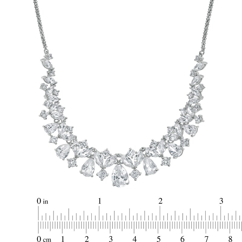 Main Image 4 of Multi-Shape Lab-Created White Sapphire Scatter Bib Necklace in Sterling Silver