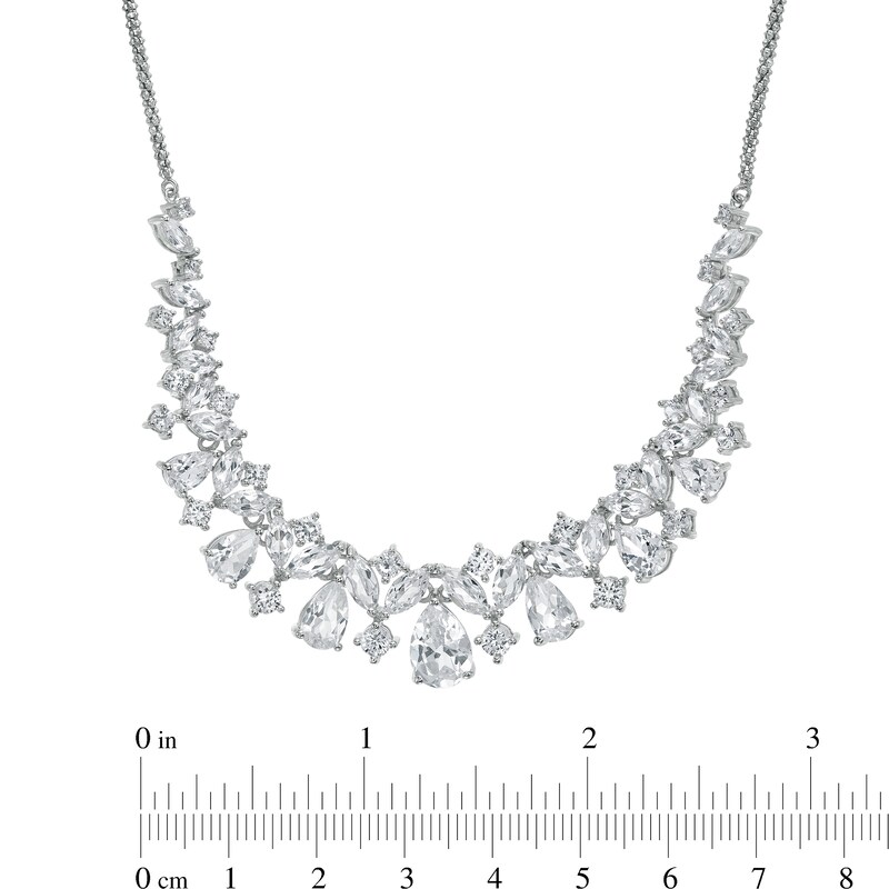 Multi-Shape Lab-Created White Sapphire Scatter Bib Necklace in Sterling Silver