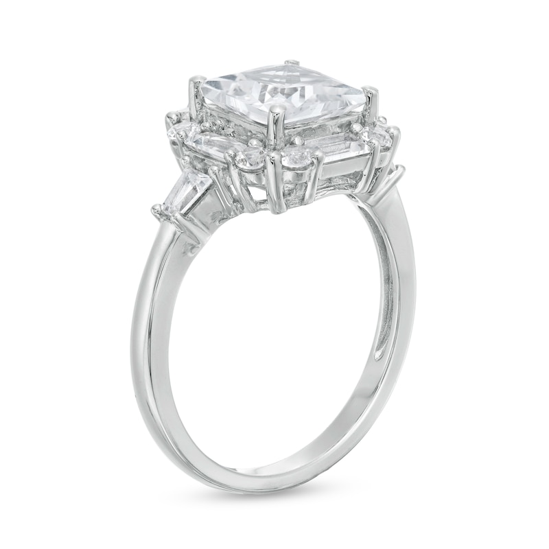 7.0mm Princess-Cut, Baguette and Round Lab-Created White Sapphire Frame Ring in Sterling Silver