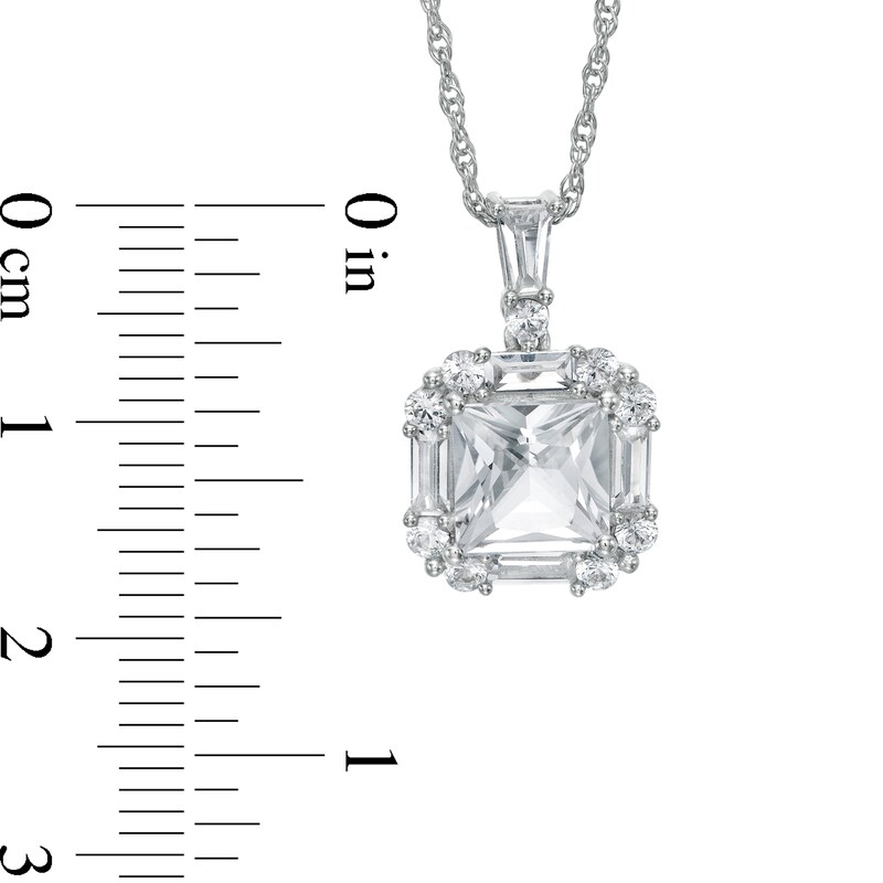 Main Image 3 of 7.0mm Princess-Cut, Baguette and Round Lab-Created White Sapphire Frame Pendant in Sterling Silver
