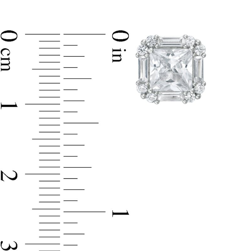 6.0mm Princess-Cut, Baguette and Round Lab-Created White Sapphire Frame Stud Earrings in Sterling Silver