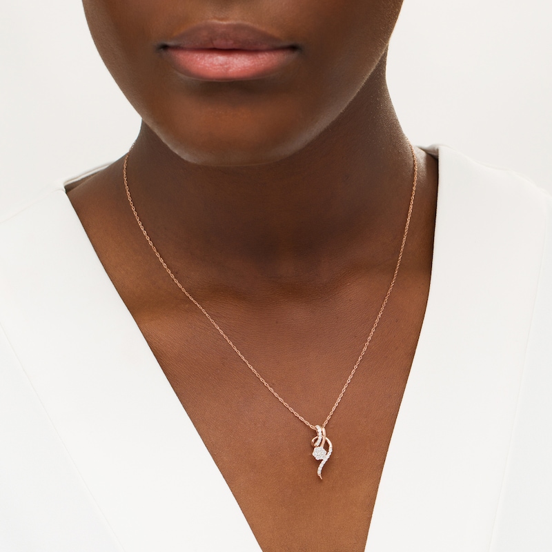 Main Image 2 of Lab-Created White Sapphire Floral Cluster Swirl Ribbon Pendant in Sterling Silver with 14K Rose Gold Plate