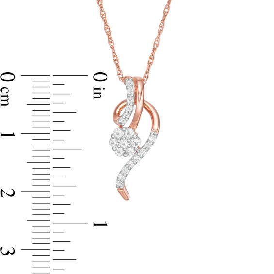 Lab-Created White Sapphire Floral Cluster Swirl Ribbon Pendant in Sterling Silver with 14K Rose Gold Plate