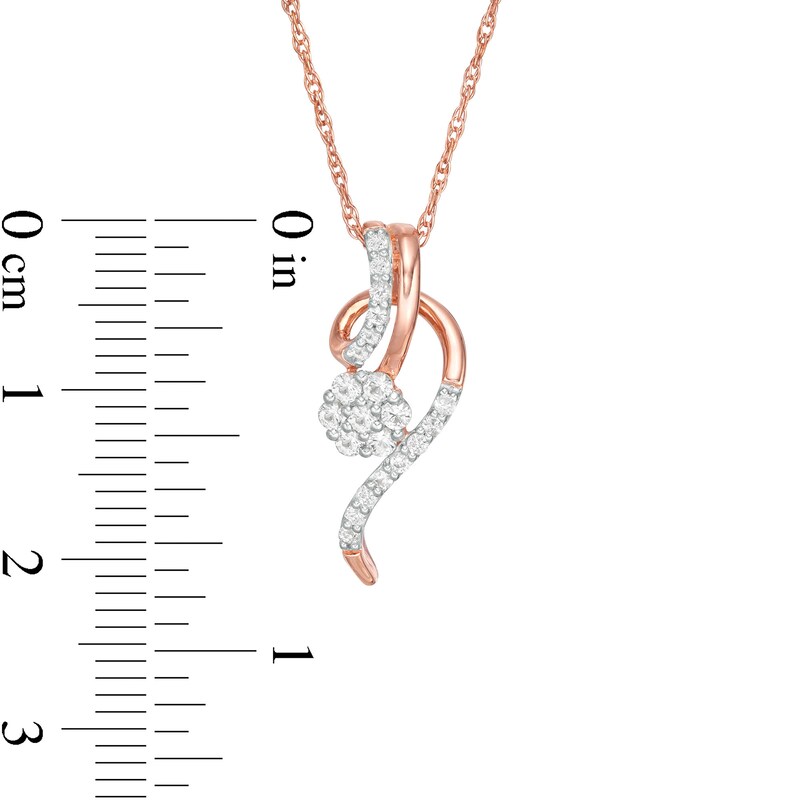 Main Image 3 of Lab-Created White Sapphire Floral Cluster Swirl Ribbon Pendant in Sterling Silver with 14K Rose Gold Plate