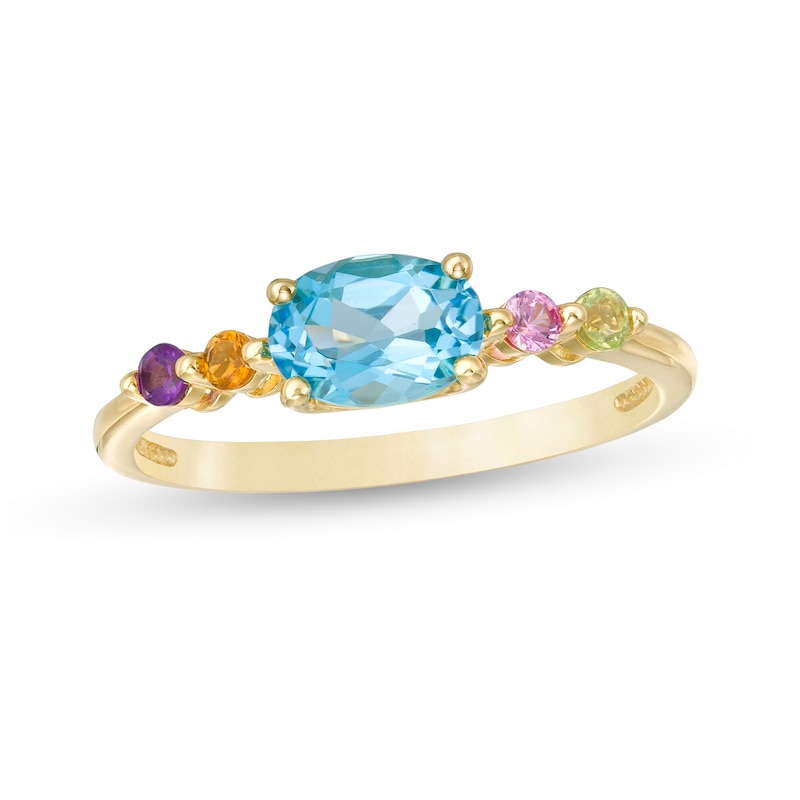Main Image 1 of Oval and Round Multi-Gemstone and Lab-Created Pink Sapphire Ring in 10K Gold