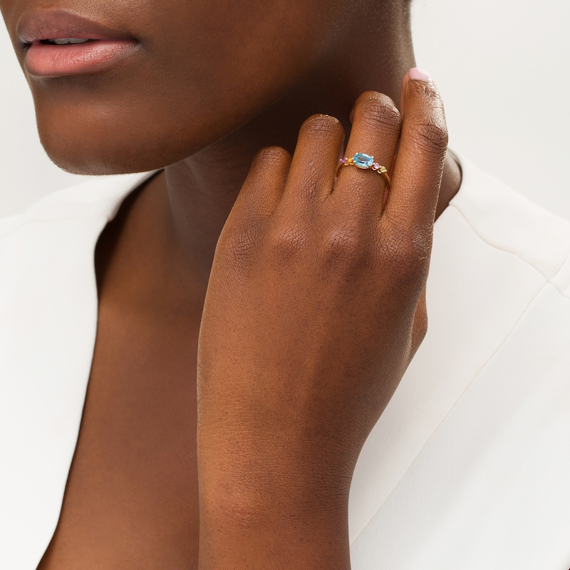 Main Image 2 of Oval and Round Multi-Gemstone and Lab-Created Pink Sapphire Ring in 10K Gold