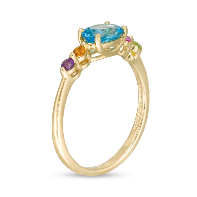 Main Image 3 of Oval and Round Multi-Gemstone and Lab-Created Pink Sapphire Ring in 10K Gold