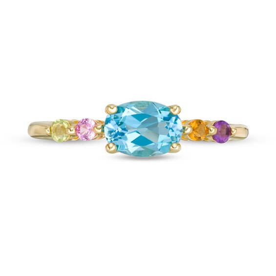 Oval and Round Multi-Gemstone and Lab-Created Pink Sapphire Ring in 10K Gold