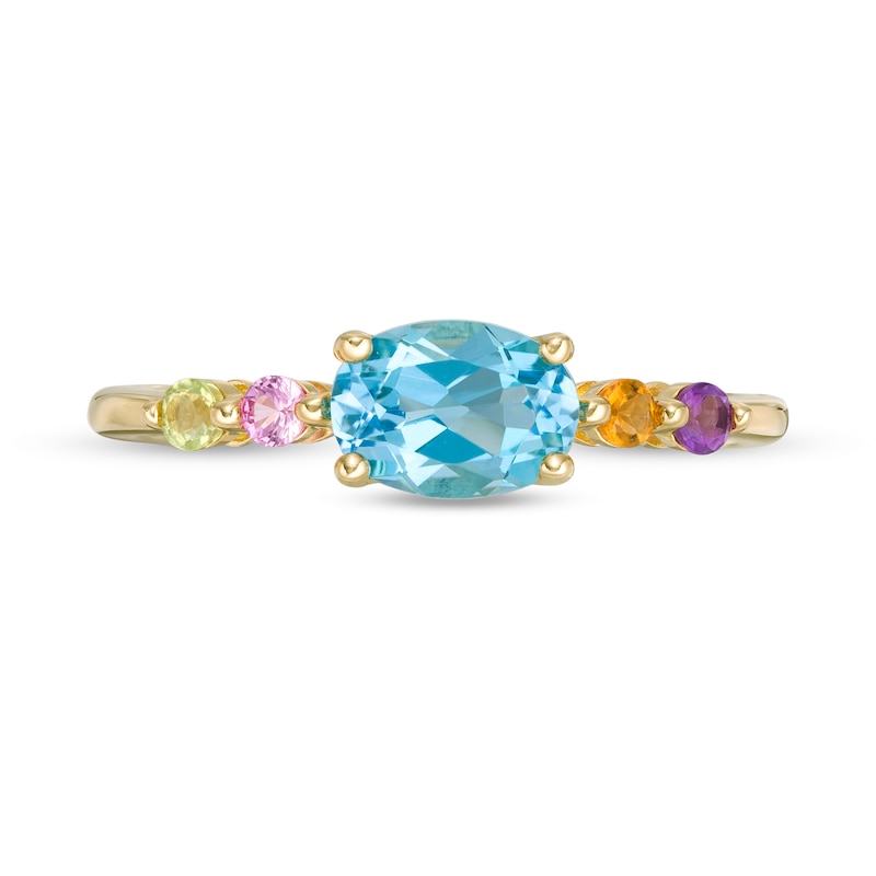 Main Image 4 of Oval and Round Multi-Gemstone and Lab-Created Pink Sapphire Ring in 10K Gold