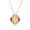 Thumbnail Image 1 of Captivating Color Oval Opal, Amethyst and 1/6 CT. T.W. Diamond Ornate Border Three Stone Pendant in 14K Rose Gold
