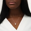 Thumbnail Image 2 of Captivating Color Oval Opal, Amethyst and 1/6 CT. T.W. Diamond Ornate Border Three Stone Pendant in 14K Rose Gold