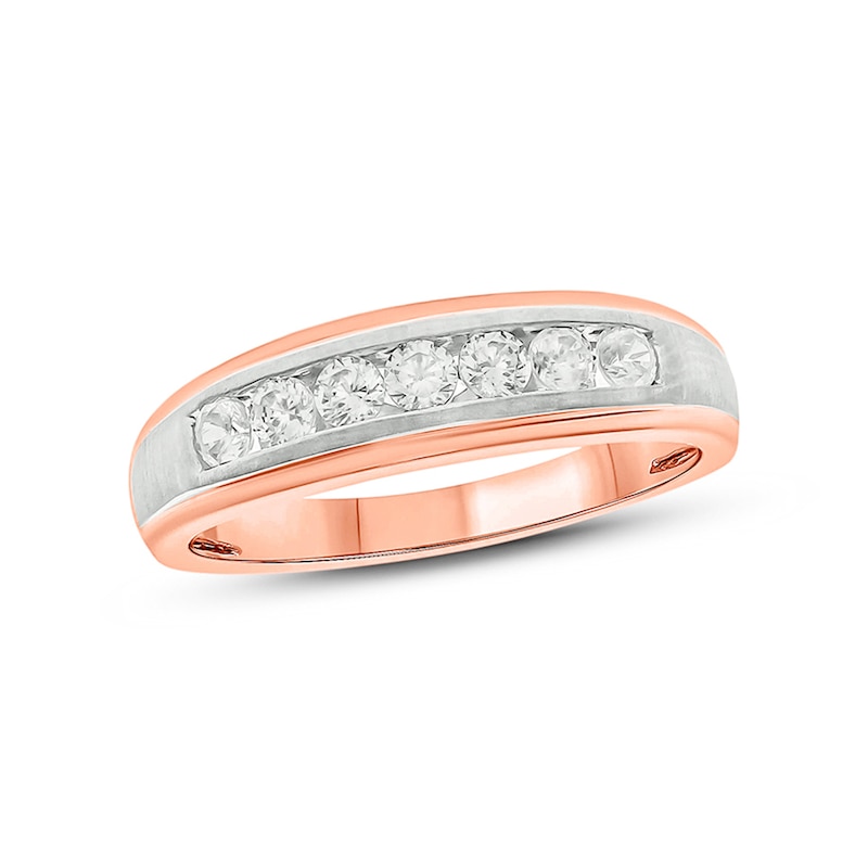 Main Image 1 of 1/4 CT. T.W. Diamond Multi-Texture Wedding Band in 10K Two-Tone Gold