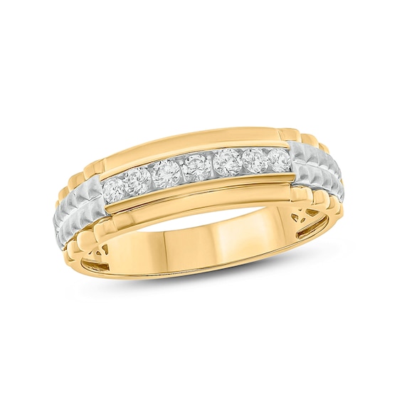 Men's 1/3 CT. T.w. Diamond Ribbed Shank Wedding Band in 10K Two-Tone Gold