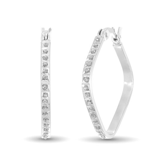 Diamond Fascination™ 23.0mm Tilted Cushion-Shaped Hoop Earrings in Sterling Silver with Platinum Plate