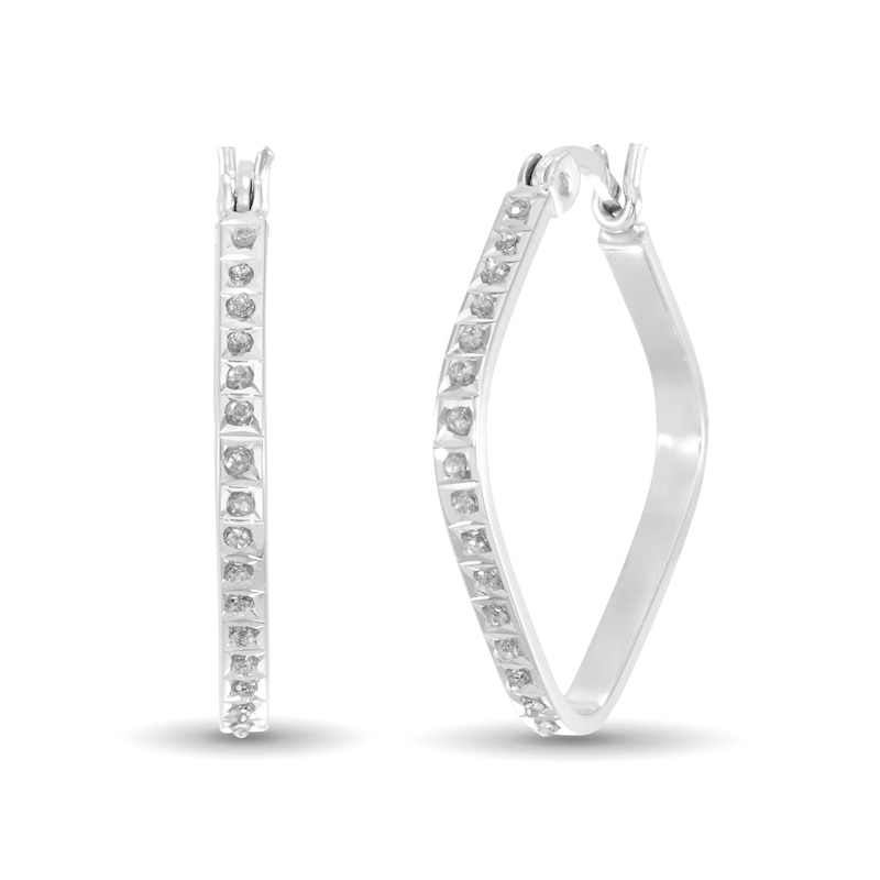 Main Image 1 of Diamond Fascination™ 23.0mm Tilted Cushion-Shaped Hoop Earrings in Sterling Silver with Platinum Plate