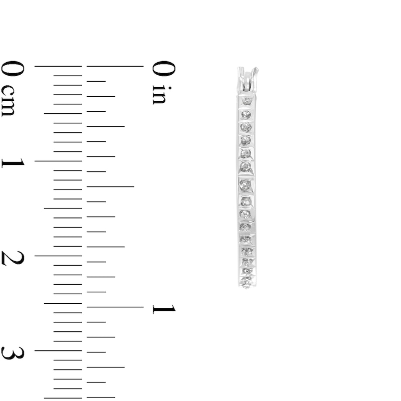 Main Image 2 of Diamond Fascination™ 23.0mm Tilted Cushion-Shaped Hoop Earrings in Sterling Silver with Platinum Plate