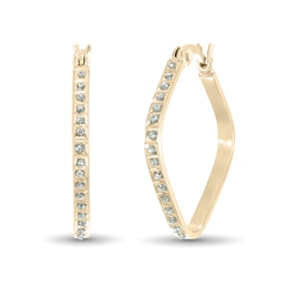 Diamond Fascination™ 23.0mm Tilted Cushion-Shaped Hoop Earrings in Sterling Silver with 18K Gold Plate